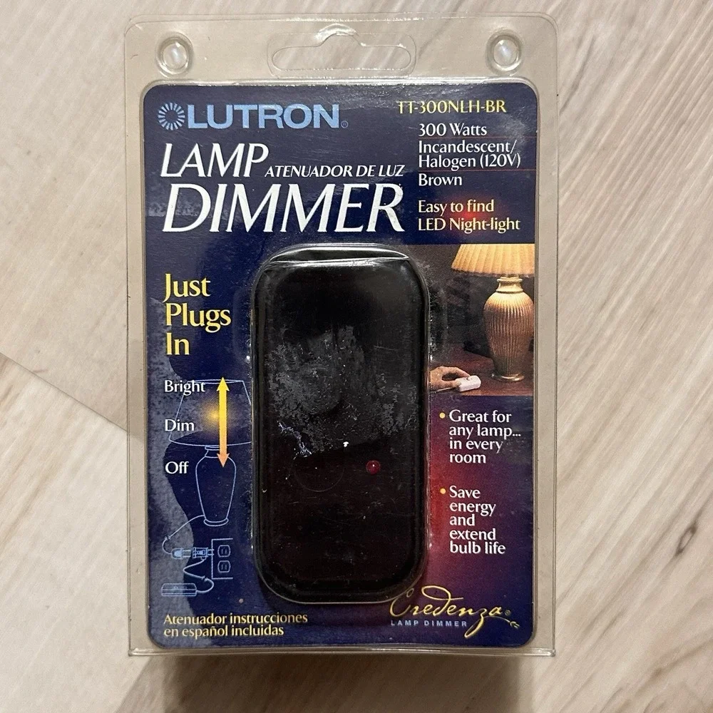 Lutron Plug In Lamp Dimmer, 300 Watt, Model TT-300NLH- BR, LED Locator, Brown.